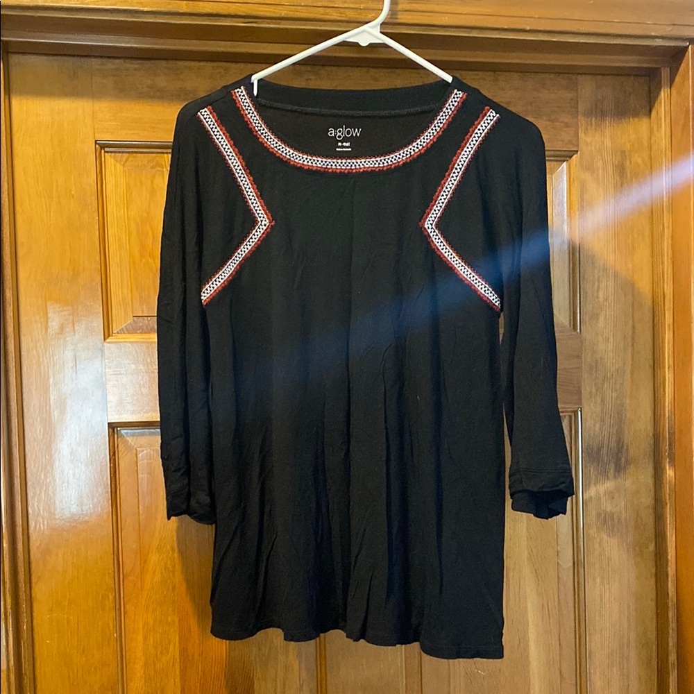 Black Maternity Top with Red and White Trim